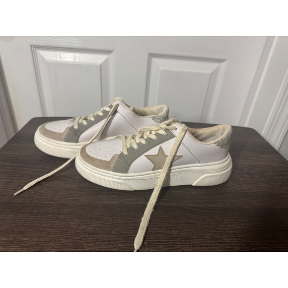 MKS White & Gray Star Platform Sneakers Golden Goose Dupe Street Casual Cool 8 - Picture 1 of 10